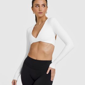 Unified Twist Front Long Sleeve Crop Top White