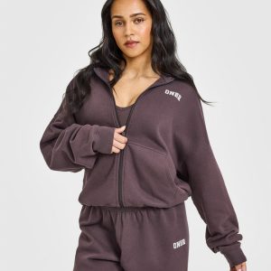 Mid Weight Zip Through Hoodie Umber Brown