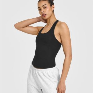 Mellow™ Rib Scoop Neck Vest with Built in Bra Shelf Soft Black