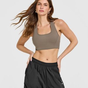 Mellow™ Rib Square Neck Bra Moss Brown